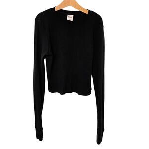 Tna Aritzia Waffle Knit Black Long Sleeve Crop Top Shirt S